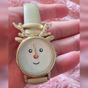 Gold Reindeer Holiday Watch | Rhinestone Antlers | Cute Rudolph Face | Christmas